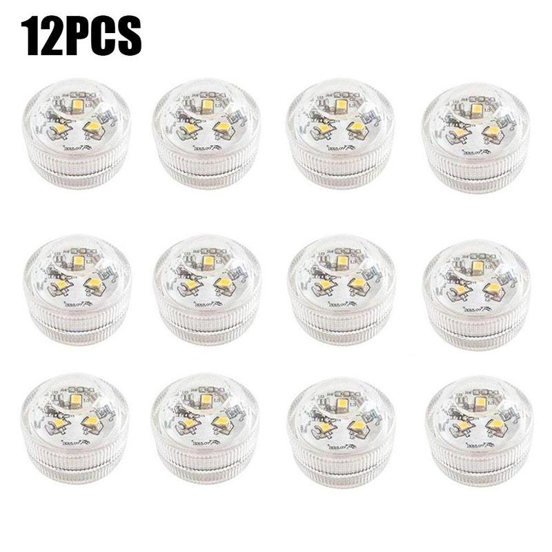 12 per box, sold individually. Warm white, luminous round candle lamp, LED battery-powered, seven-color diamond rotary lamp, 3CM waterproof diving lamp.